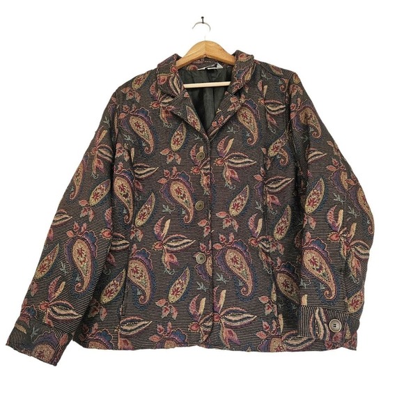 Vtg CJ Banks Tapestry Jacket Womens 1X Paisley Wearable Art Lined Button Up - Picture 1 of 8